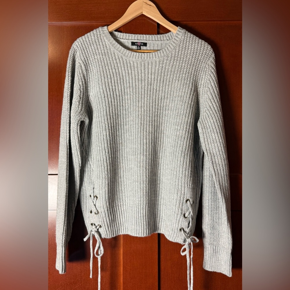 Ransom Light Gray Shaker Knit Sweater With Lacing Detail Size XL